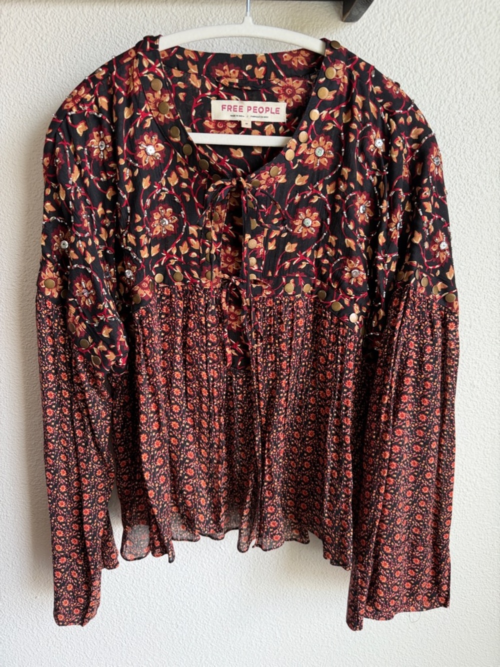 Free People Malia Embellished Babydoll Jacket M Boho Metallic Hippie Cottagecore